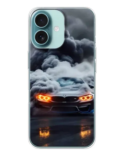 Чехол для iPhone 16 с картинкой «BMW в дыму»