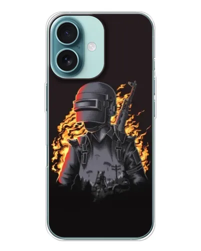 Чехол для iPhone 16 с картинкой «PUBG — огненный силуэт»