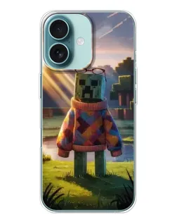 Чехол для iPhone 16 с картинкой «Крипер в свитере»
