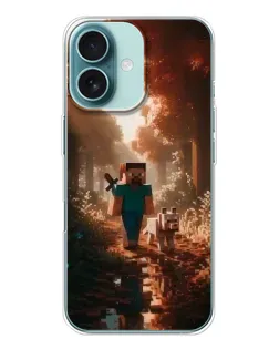 Чехол для iPhone 16 с картинкой «Стив в лесу»