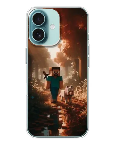 Чехол для iPhone 16 с картинкой «Стив в лесу»