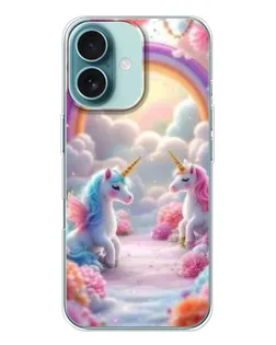 Чехол для iPhone 16 с картинкой «Радуга и единороги»