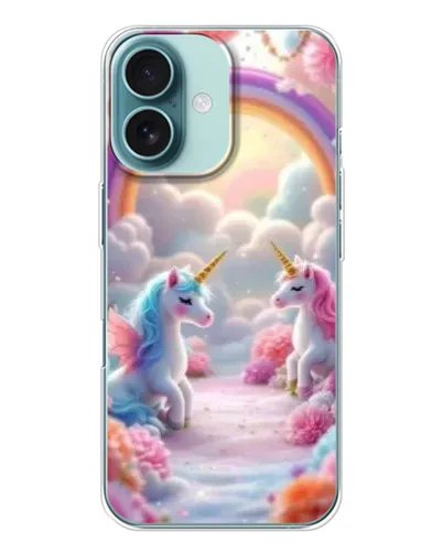 Чехол для iPhone 16 с картинкой «Радуга и единороги» Чехол для iPhone 16 с картинкой «Радуга и единороги»