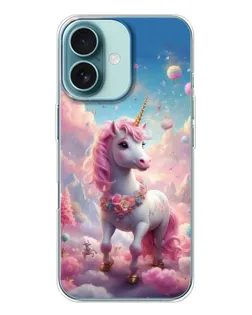 Чехол для iPhone 16 с картинкой «Единорог среди облаков»