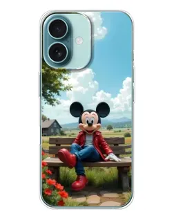 Чехол для iPhone 16 с картинкой «Микки на скамейке»