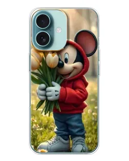 Чехол для iPhone 16 с картинкой «Микки с тюльпанами»