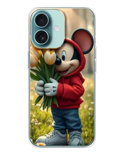 Чехол для iPhone 16 с картинкой «Микки с тюльпанами» Чехол для iPhone 16 с картинкой «Микки с тюльпанами»