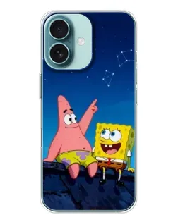 Чехол для iPhone 16 с картинкой «Губка Боб и Патрик ночью»