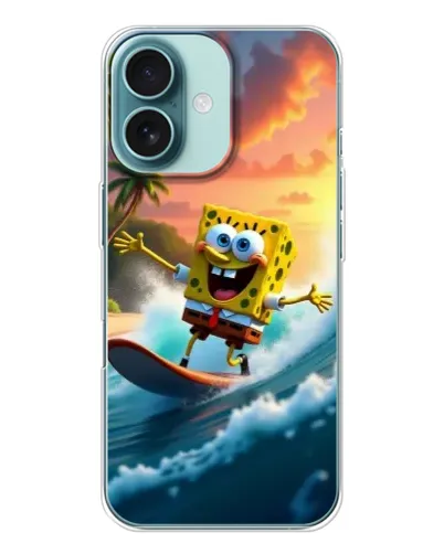 Чехол для iPhone 16 с картинкой «Губка Боб серфингист» Чехол для iPhone 16 с картинкой «Губка Боб серфингист»