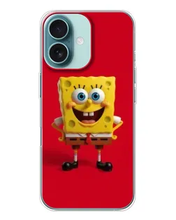 Чехол для iPhone 16 с картинкой «Спанч Боб на красном»