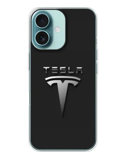 Чехол для iPhone 16 с картинкой «Стальной логотип Tesla»