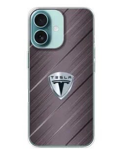 Чехол для iPhone 16 с картинкой «Металлическая текстура Tesla»