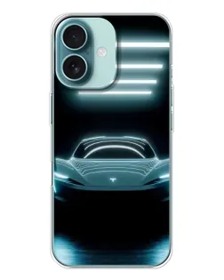 Чехол для iPhone 16 с картинкой «Tesla в неоне»