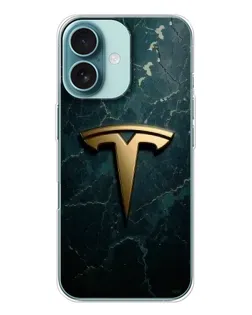 Чехол для iPhone 16 с картинкой «Мраморная Tesla Gold»