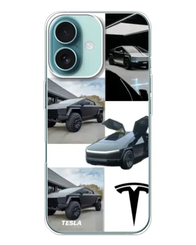 Чехол для iPhone 16 с картинкой «Коллаж Cybertruck Tesla»