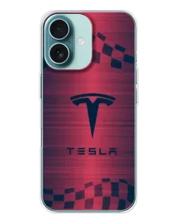 Чехол для iPhone 16 с картинкой «Тесла красный карбон»