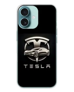 Чехол для iPhone 16 с картинкой «Tesla — серебристое авто»