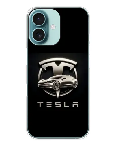 Чехол для iPhone 16 с картинкой «Tesla — серебристое авто»