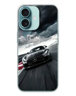 Чехол для iPhone 16 с картинкой «Гоночный Mercedes AMG»