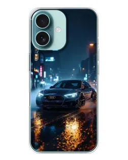 Чехол для iPhone 16 с картинкой «Ночной город и Audi»