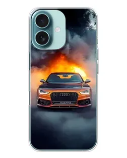 Чехол для iPhone 16 с картинкой «Audi в огненном дыму»