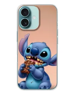 Чехол для iPhone 16 с картинкой «Стич ест шоколад»