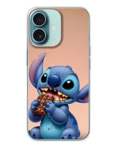 Чехол для iPhone 16 с картинкой «Стич ест шоколад»