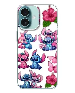 Чехол для iPhone 16 с картинкой «Стикеры Stitch и Angel»