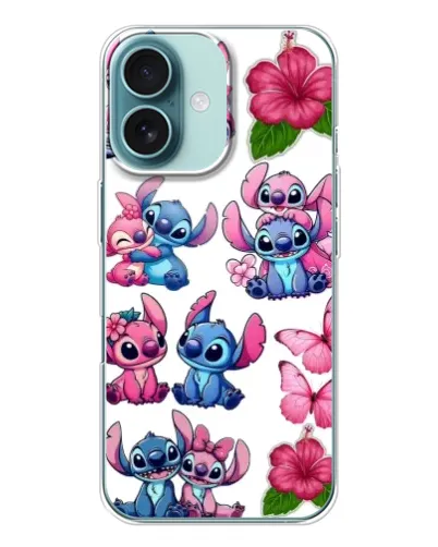 Чехол для iPhone 16 с картинкой «Стикеры Stitch и Angel»