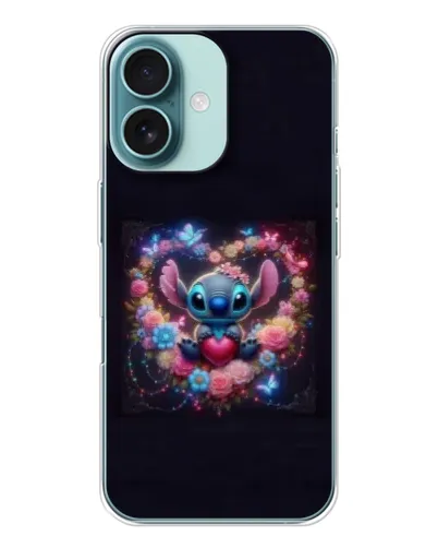 Чехол для iPhone 16 с картинкой «Stitch в цветах»