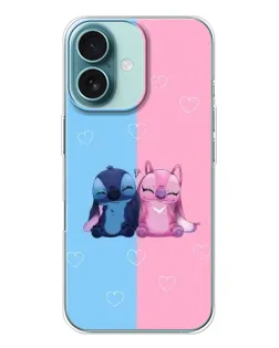 Чехол для iPhone 16 с картинкой «Stitch и Angel Love»