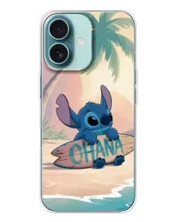 Чехол для iPhone 16 с картинкой «Стич на серфе»