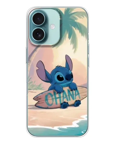 Чехол для iPhone 16 с картинкой «Стич на серфе»