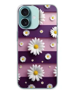 Чехол для iPhone 16 с картинкой «Ромашки на фиолетовом»