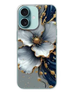 Чехол для iPhone 16 с картинкой «Белый цветок и золотой флюид»