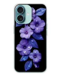 Чехол для iPhone 16 с картинкой «Фиолетовые цветы с росою»
