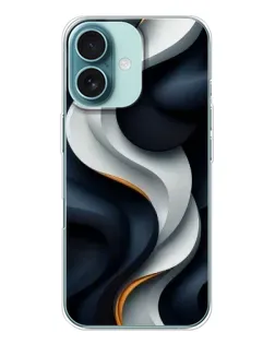 Чехол для iPhone 16 с картинкой «Объемные черно-белые ленты» Чехол для iPhone 16 с картинкой «Объемные черно-белые ленты»