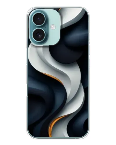 Чехол для iPhone 16 с картинкой «Объемные черно-белые ленты»