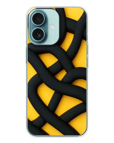 Чехол для iPhone 16 с картинкой «Черное желтое переплетение»