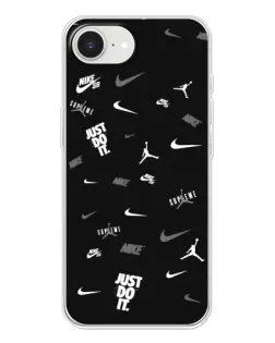 Чехол для iPhone 16e с картинкой «Nike Black Pattern»