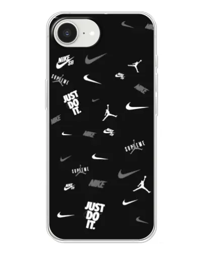 Чехол для iPhone 16e с картинкой «Nike Black Pattern» Чехол для iPhone 16e с картинкой «Nike Black Pattern»