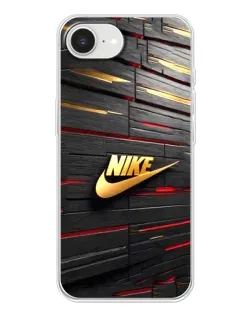 Чехол для iPhone 16e с картинкой «Золотой Nike на металле»