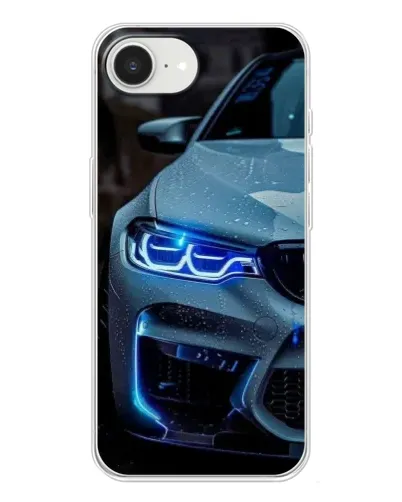 Чехол для iPhone 16e с картинкой «Взгляд BMW с синими фарами»