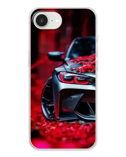 Чехол для iPhone 16e с картинкой «Спортивная BMW и цветы»
