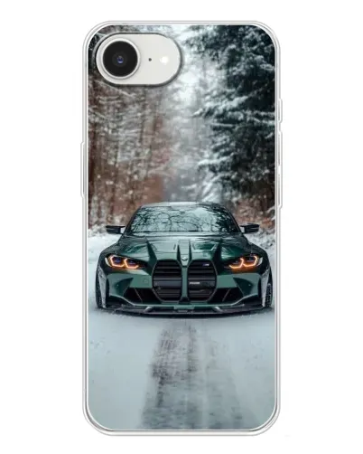 Чехол для iPhone 16e с картинкой «BMW в зимнем лесу»
