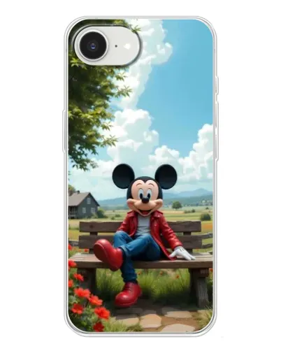 Чехол для iPhone 16e с картинкой «Микки на скамейке»