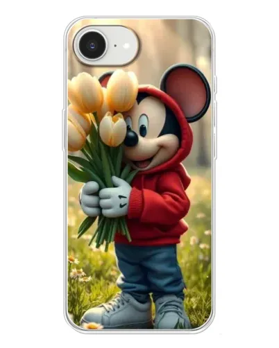 Чехол для iPhone 16e с картинкой «Микки с тюльпанами»