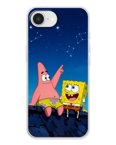 Чехол для iPhone 16e с картинкой «Губка Боб и Патрик ночью»