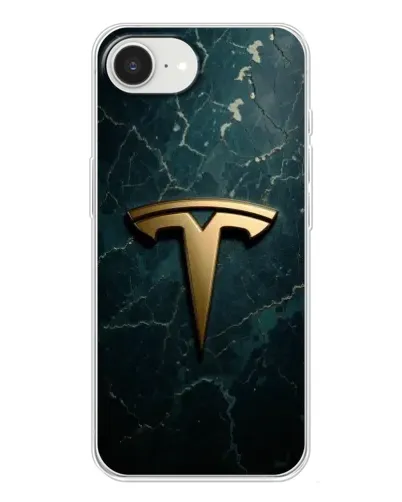 Чехол для iPhone 16e с картинкой «Мраморная Tesla Gold»