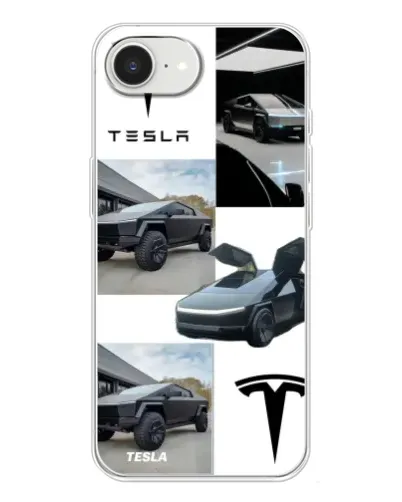 Чехол для iPhone 16e с картинкой «Коллаж Cybertruck Tesla»